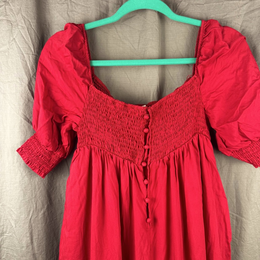 Women's Red Smocked Jumpsuit Pants